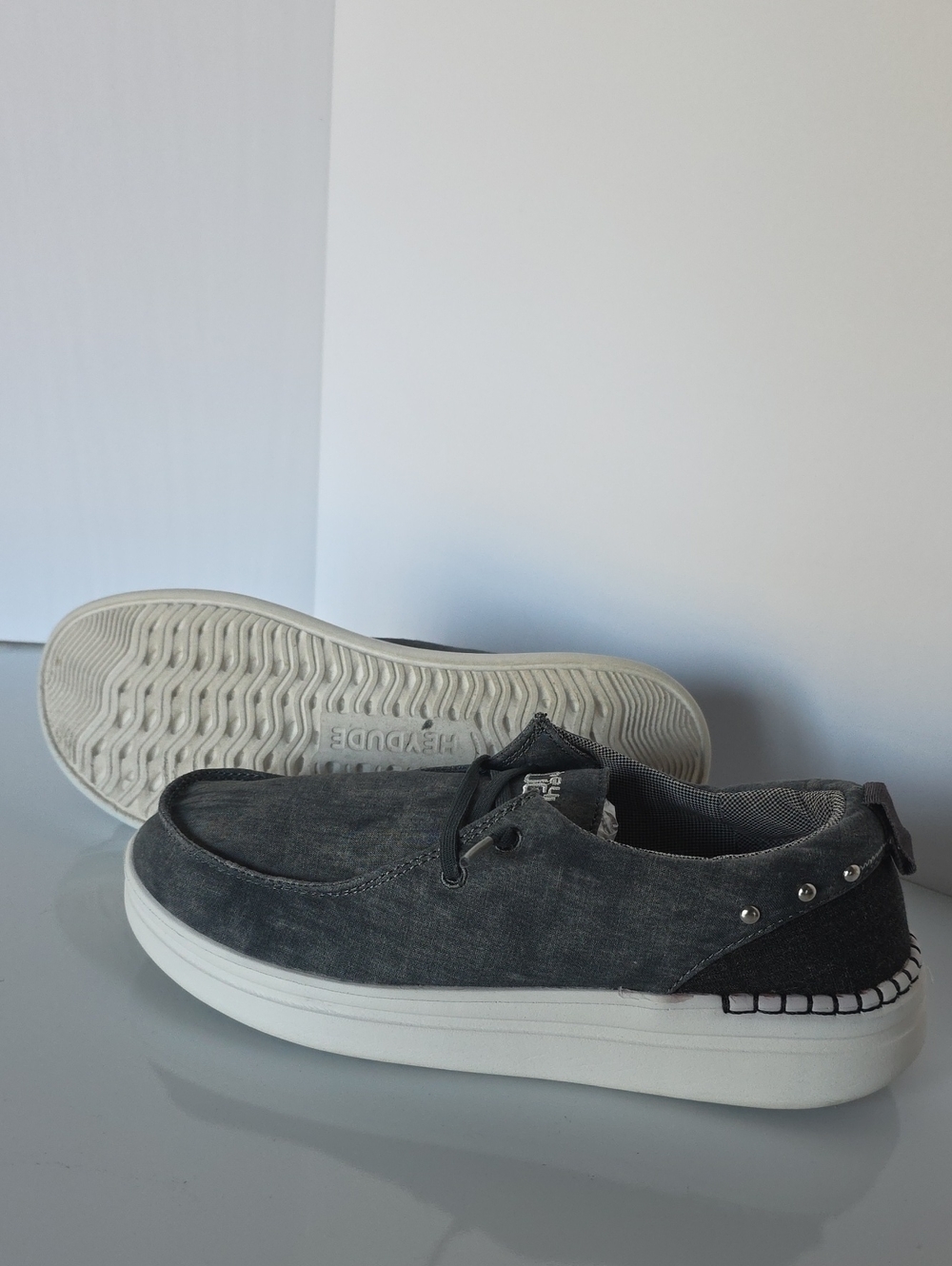 Women's Washed Charcoal Slip-On Loafers with White Platform